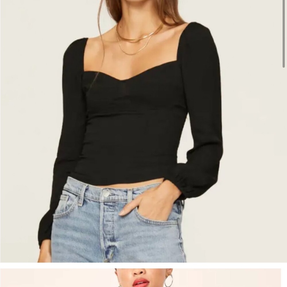Reformation Reign Top- Black Long Sleeve Women's Top